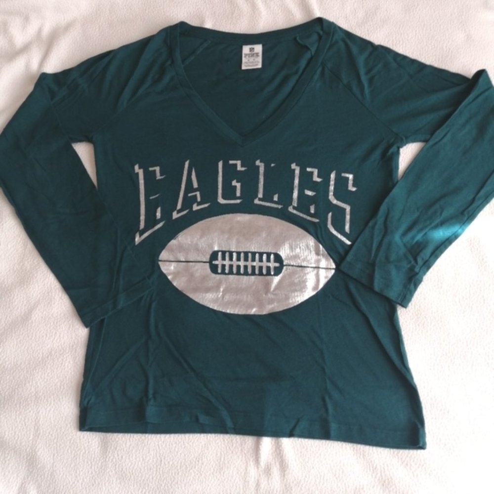 PINK Victoria's Secret Long Sleeve Green Eagles Football Top